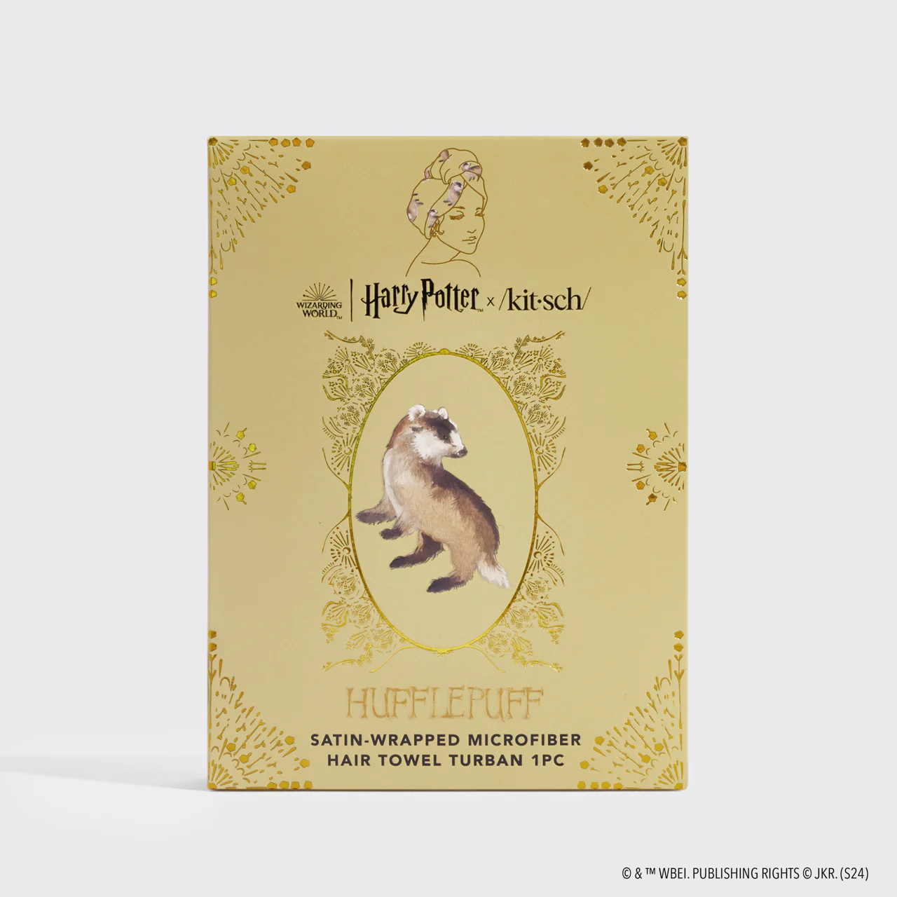 Kitsch x Harry Potter Satin Wrapped Hair Towel in Hufflepuff - Image 4