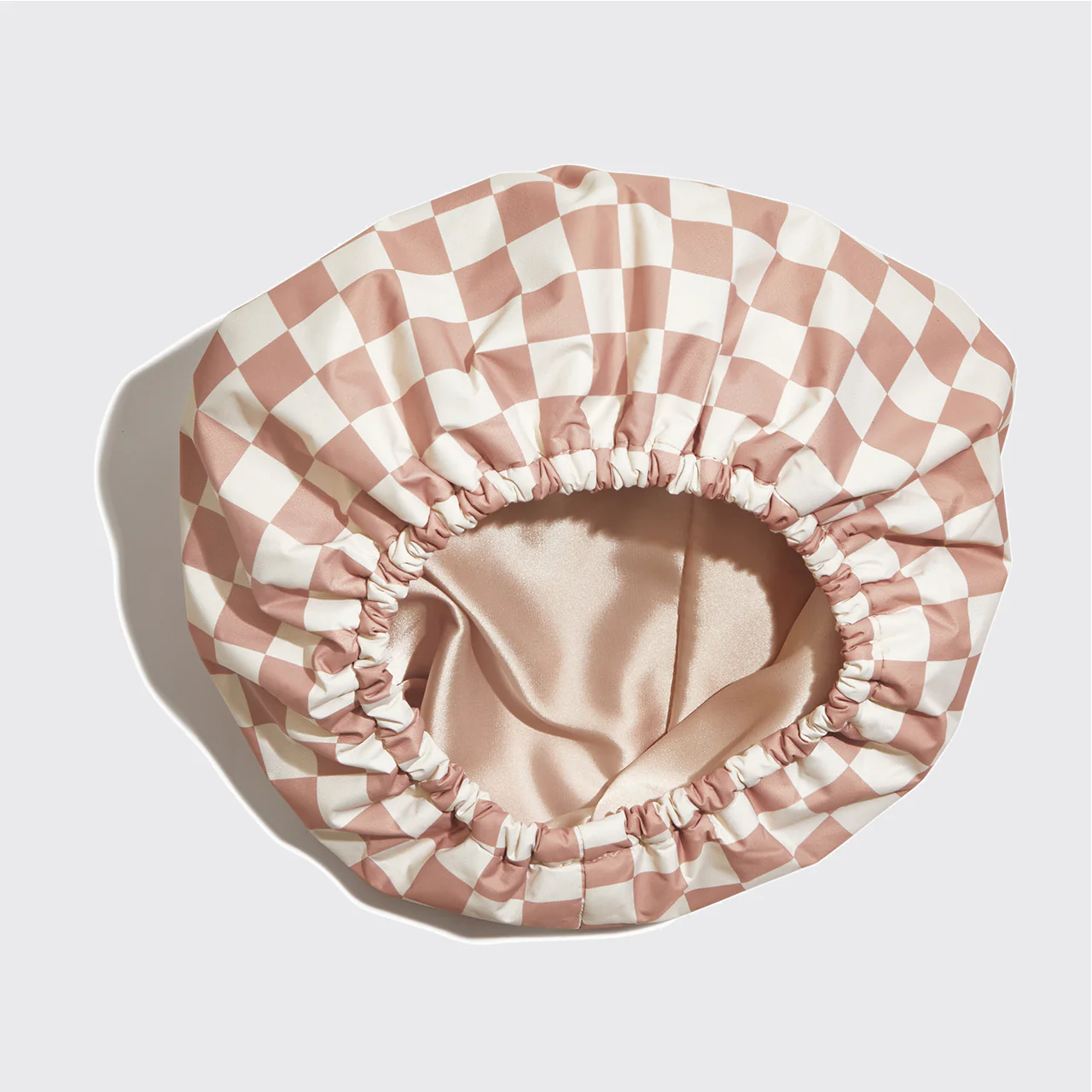 Terracotta Checker Satin Shower Cap - Image 3