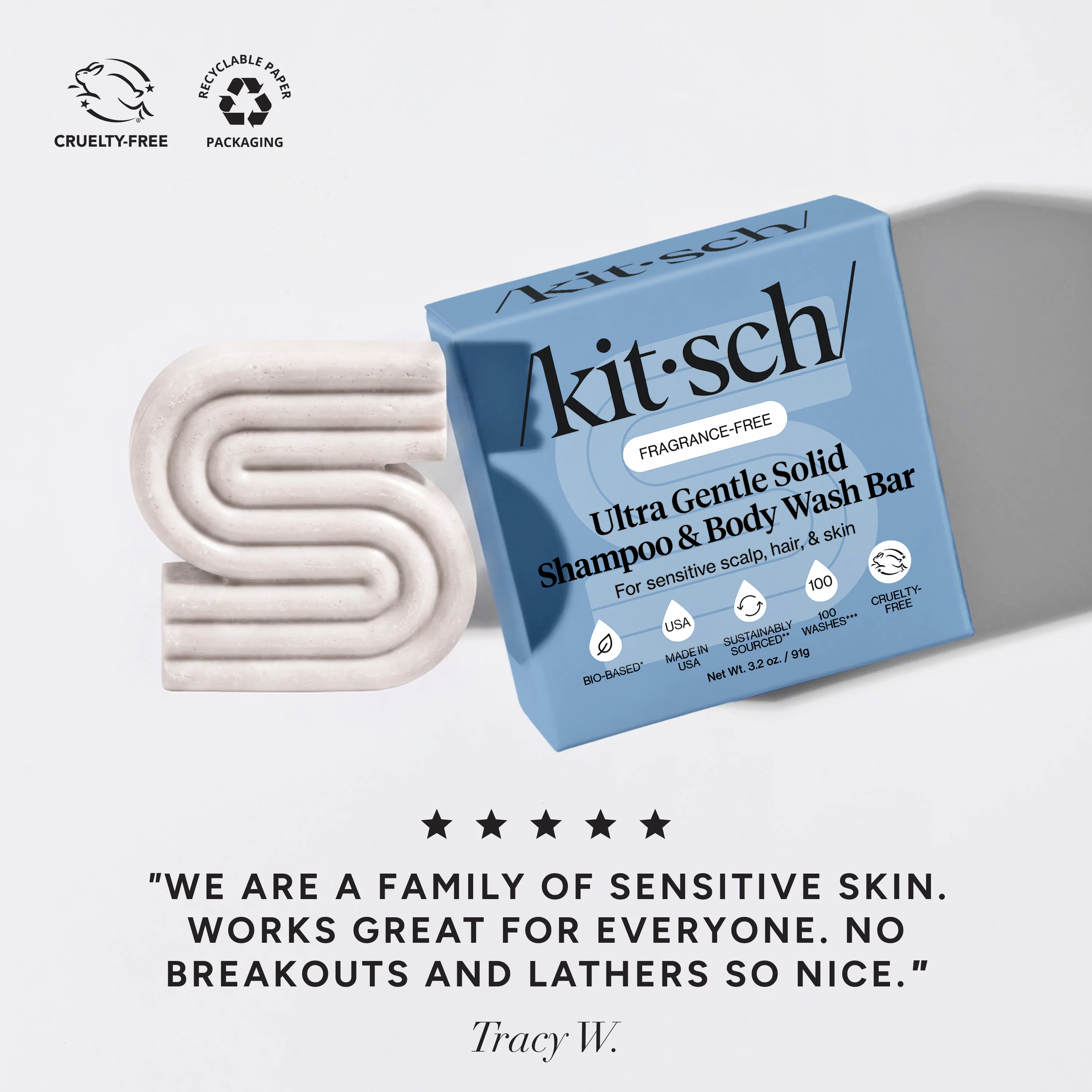 Ultra Sensitive Shampoo & Body Wash Bar Fragrance Free - Image 2