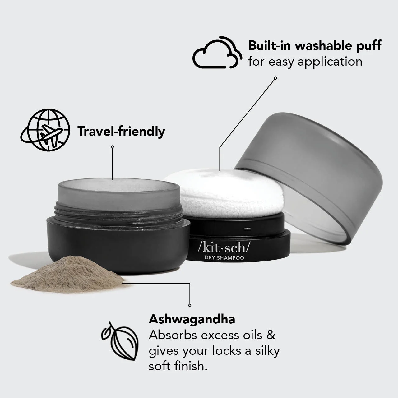 Dark Volumizing Rice Protein Dry Shampoo with Puff - Image 3